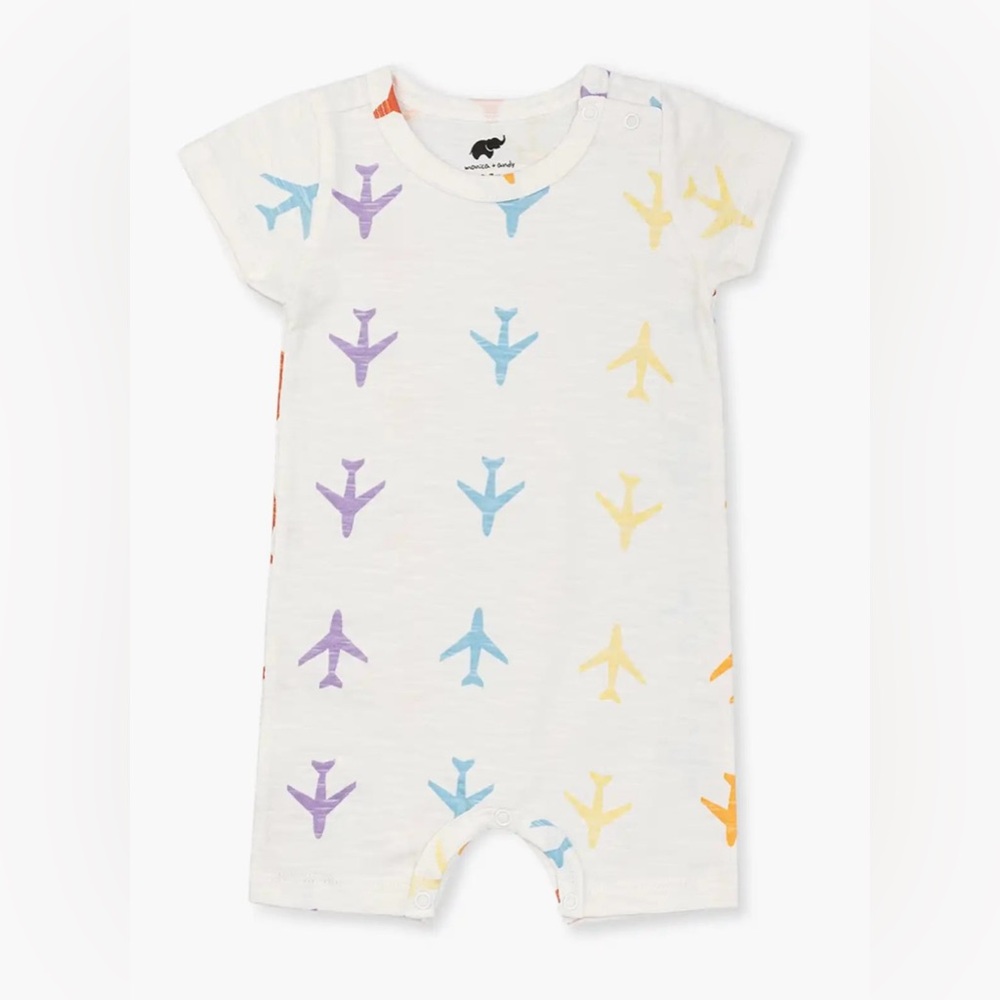Monica + Andy Colorful Airplane Print Romper